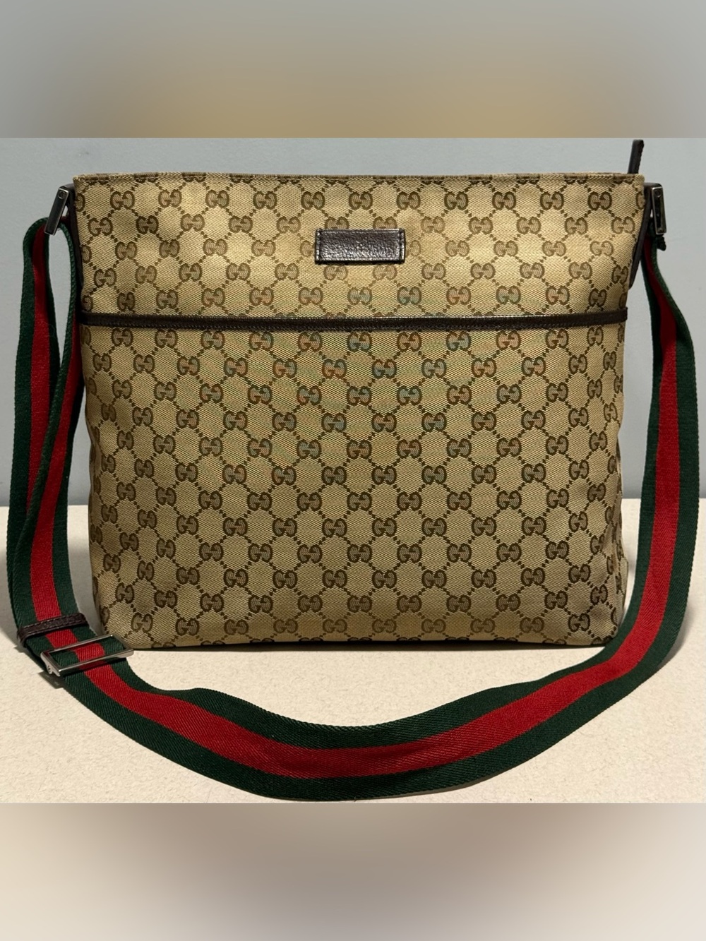 Gucci GG Web Messenger Bag Monogram Canvas